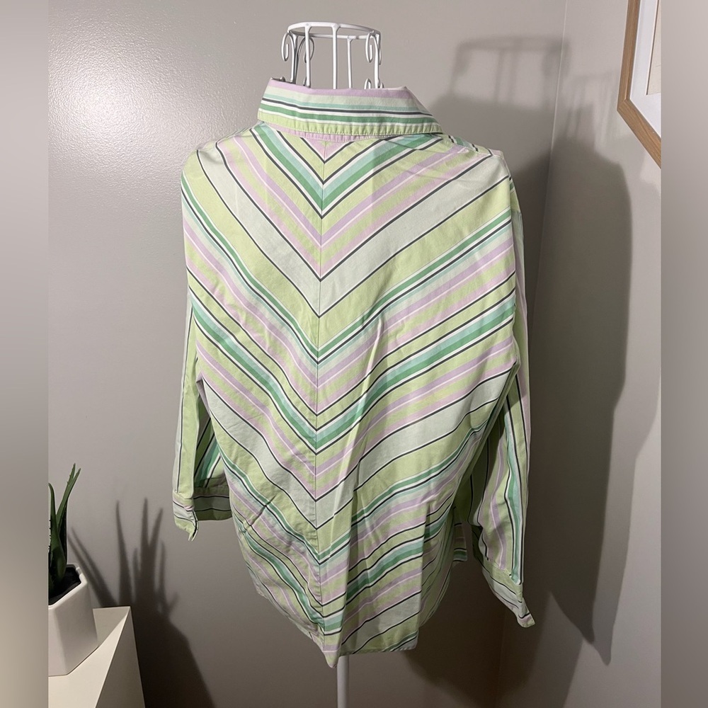 Vintage Y2K Cotton Pastel Stripe Button Down Top Academia Career Casual Size XL - Picture 5 of 5